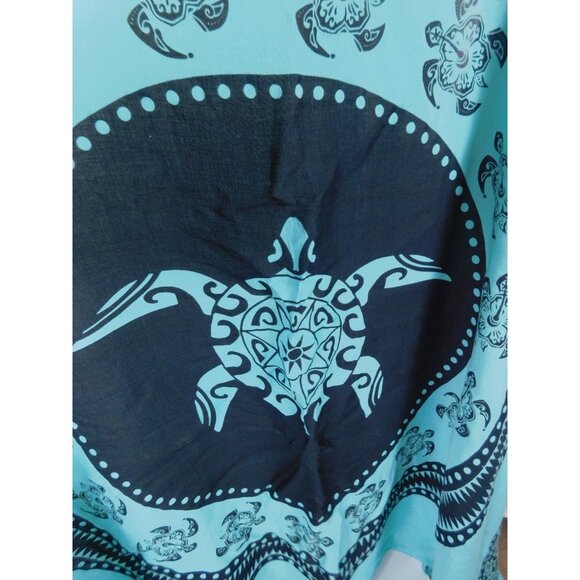 Maya Pareos Sarong Womens One Size Turquoise Black Sea Turtle Beach Rayon Fringe - Picture 3 of 11